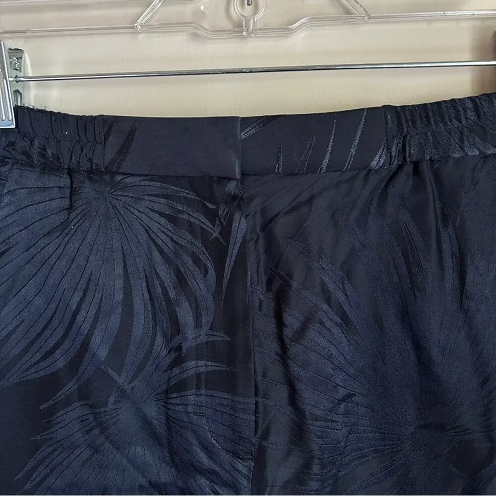 COS Navy Blue Palm Leaf Pattern High Waist Silk Blend 3 Inch Inseam Shorts XS